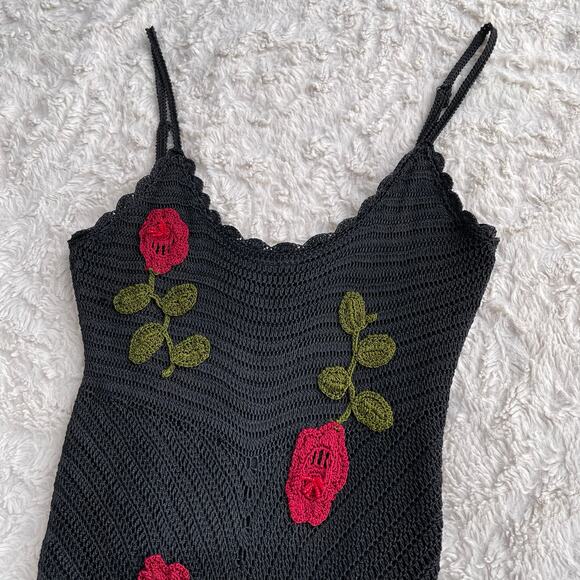 Cache crochet beaded rose floral embroidered maxi dress cocktail fringe hem S - Picture 11 of 17